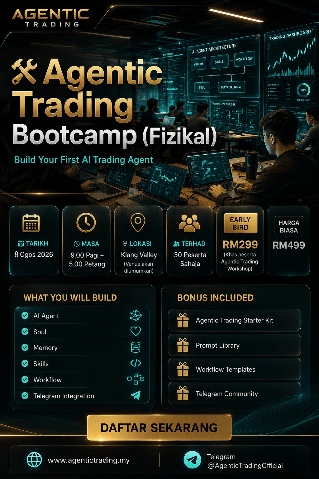 Poster Agentic Trading Bootcamp 8 Ogos 2026